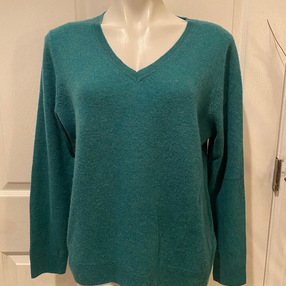 Tahari Teal V-Neck Sweater